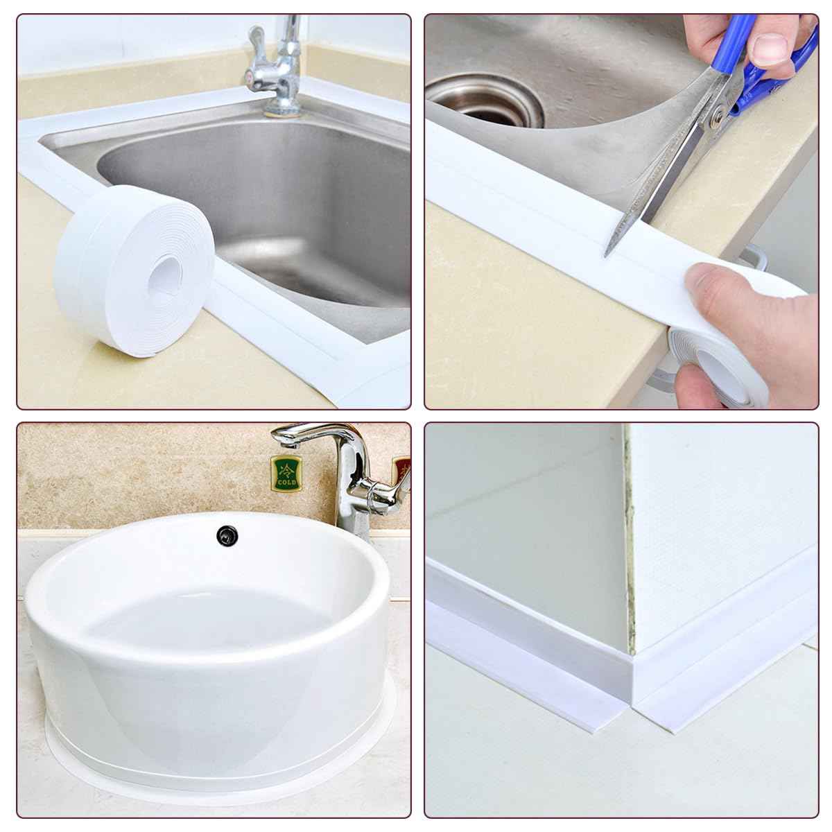 3 Rollos AquaSeal Pro® Cinta Antimoho PVC Auto- Adhesiva Baño y Cocina 10 Mts