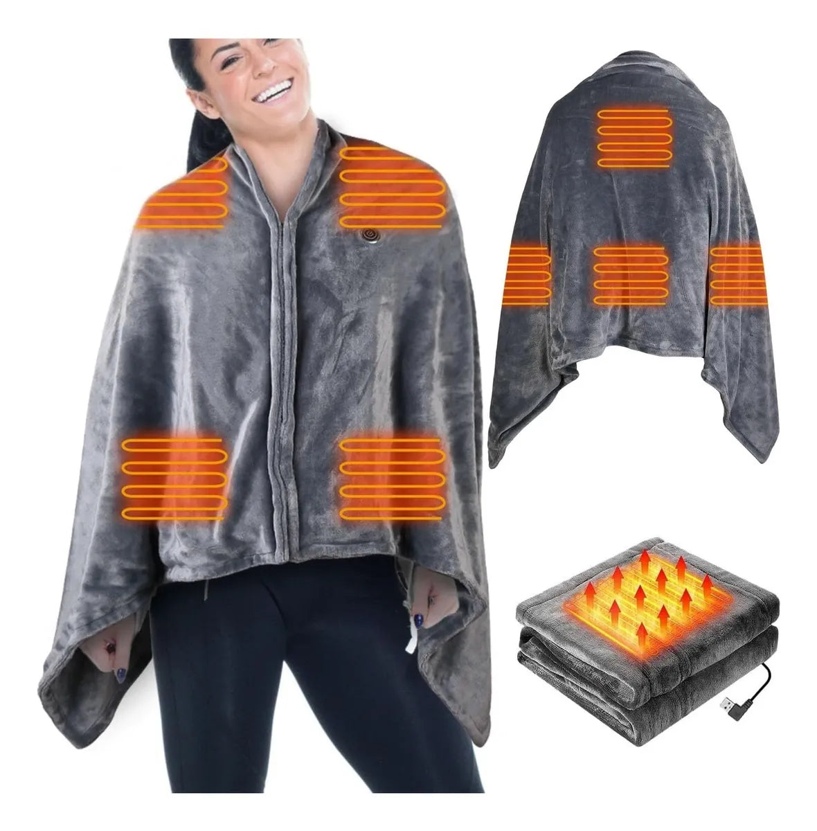 Manta Sweter Cobija Termica USB con Paneles de calor